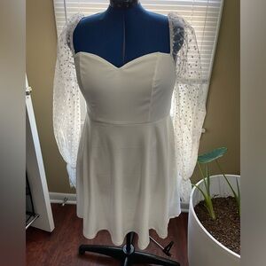 Sheer Long Sleeve Sweetheart Neckline White Dress